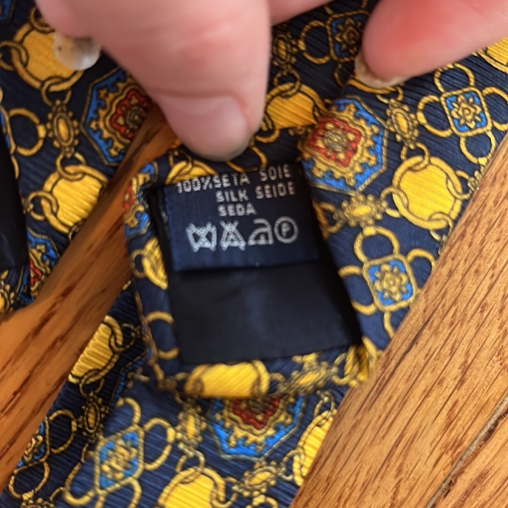 Vintage Burberry Silk Tie Blue Yellow Gold Burberrys London Wedding‎ Formal - Picture 6 of 6